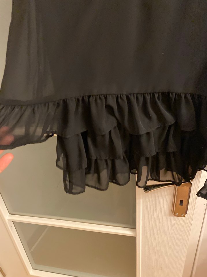 V Yaka Drapeli Siyah jifon mini elbise - Görsel 3