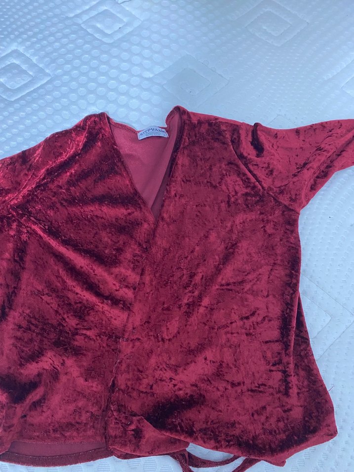 Bordo Kadın Midi Boy bluz kadife - Görsel 2