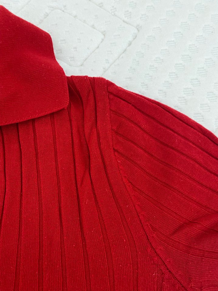 Kırmızı V Yaka Kadın Triko Kazak - Görsel 3