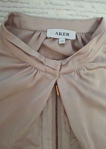 Aker Bej Saten Bluz Fermuarlı