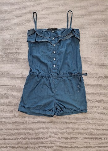 Kadın mavi Denim Askılı Tulum