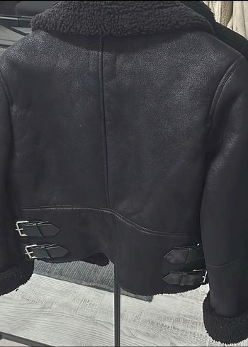 Siyah Kürklü Deri Biker Ceket - Görsel 2
