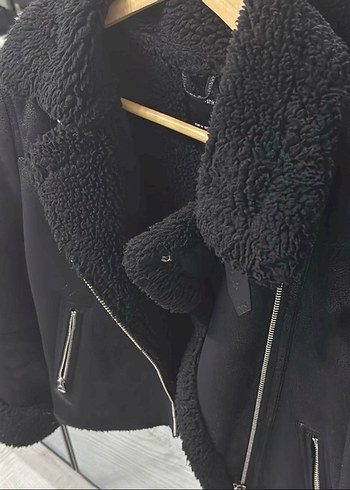 Siyah Kürklü Deri Biker Ceket - Görsel 3