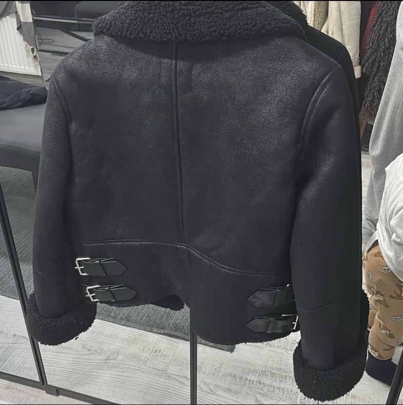 Siyah Kürklü Deri Biker Ceket - Görsel 2