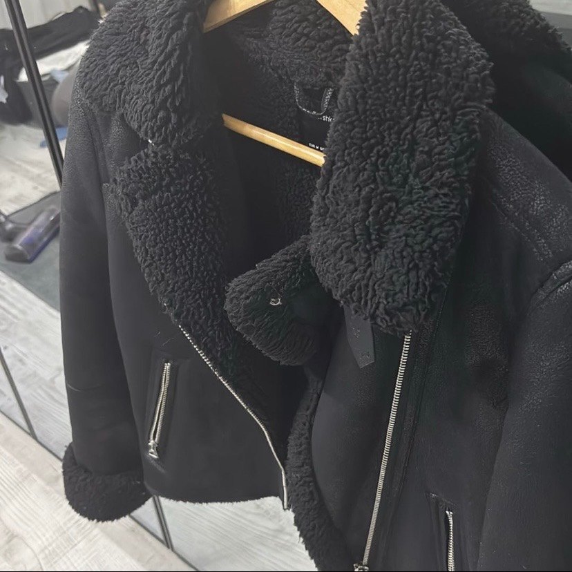 Siyah Kürklü Deri Biker Ceket - Görsel 3