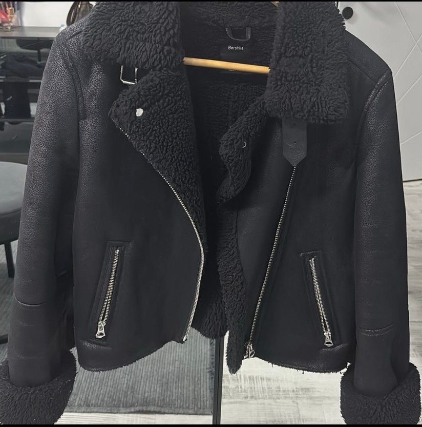 Siyah Kürklü Deri Biker Ceket - Görsel 4