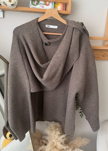 Zara Bej Midi Kadın Kaban Drapeli - Görsel 2