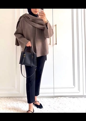 Zara Bej Midi Kadın Kaban Drapeli - Görsel 3