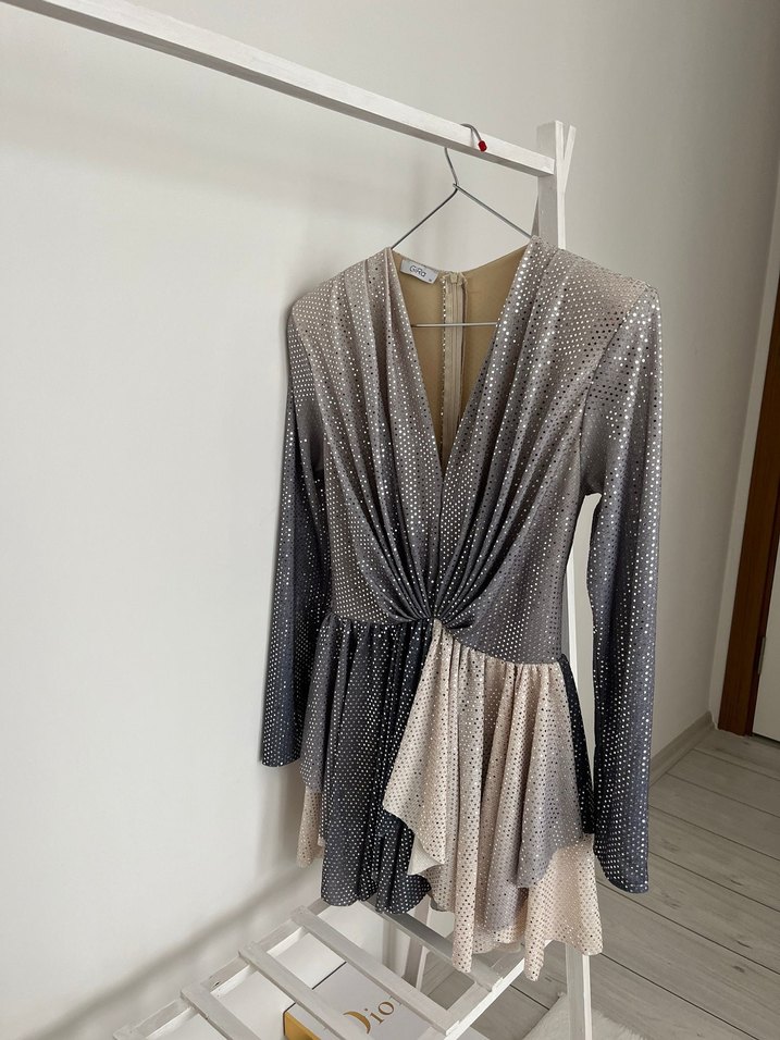 Gri Drapeli Mini Kadın Abiye Elbise - Görsel 2