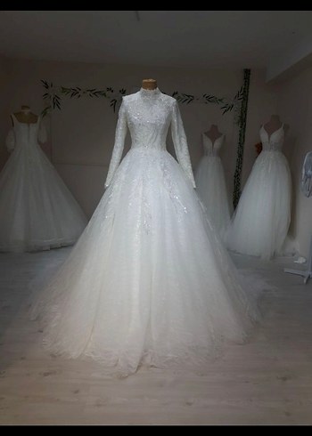 Uzun Kollu Beyaz Prenses Gelinlik - Görsel 6