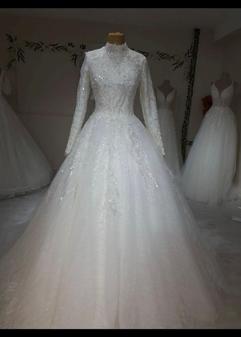 Uzun Kollu Beyaz Prenses Gelinlik - Görsel 5