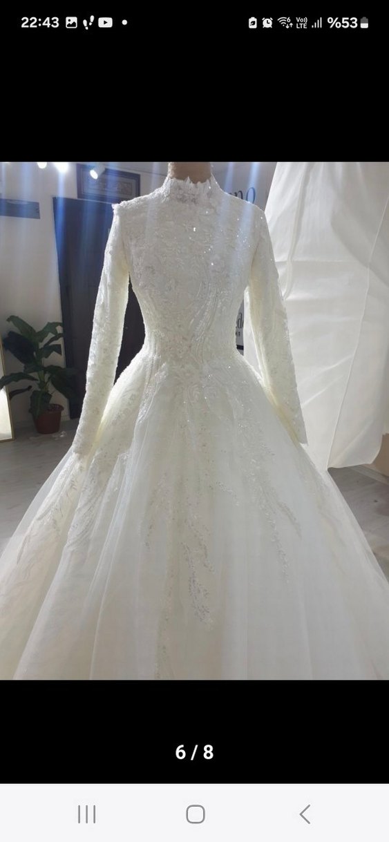 Uzun Kollu Beyaz Prenses Gelinlik - Görsel 3