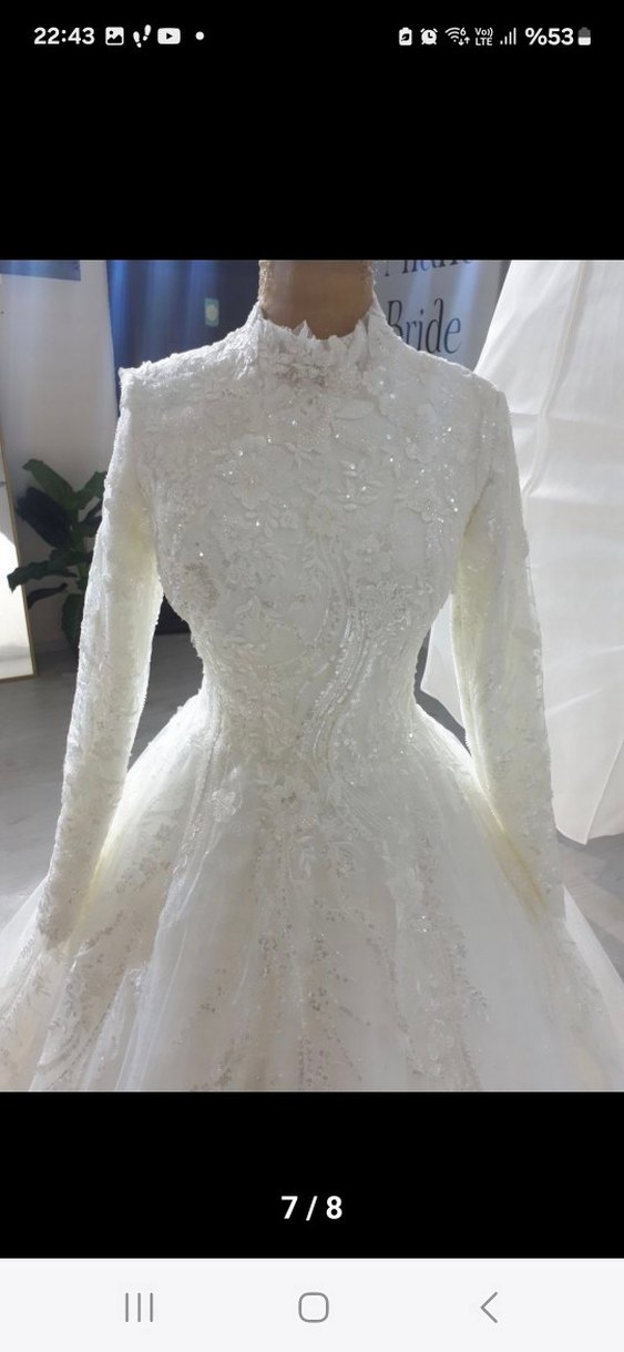 Uzun Kollu Beyaz Prenses Gelinlik - Görsel 2