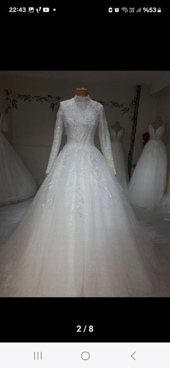 Uzun Kollu Beyaz Prenses Gelinlik - Görsel 5