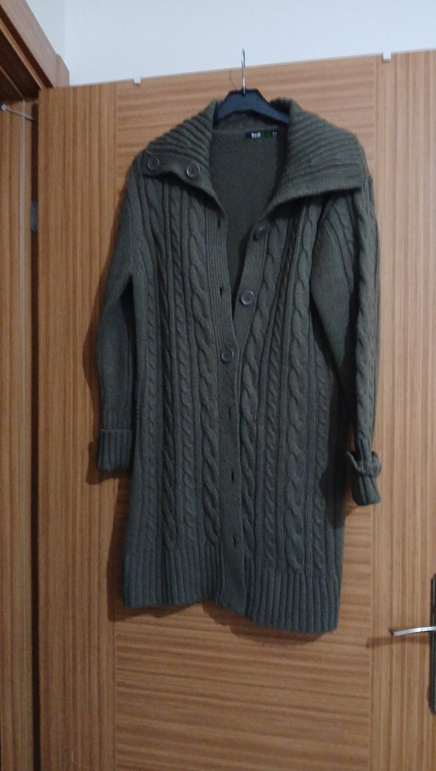 Uzun Gri Örgü Kadın Hırka - Görsel 3