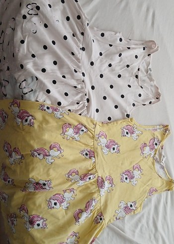 Sarı Baskılı Unicorn Desenli Elbise