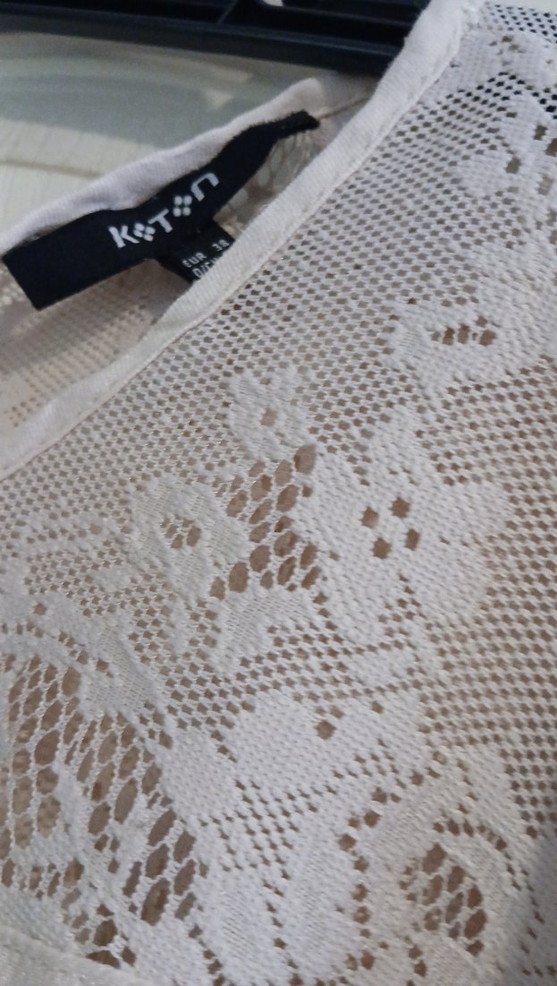 Dantel Detaylı Bej Keten Tunik Bluz - Görsel 3