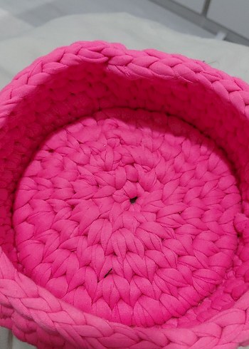 Pembe Örgü Sepet Çiçek Detaylı - Görsel 2