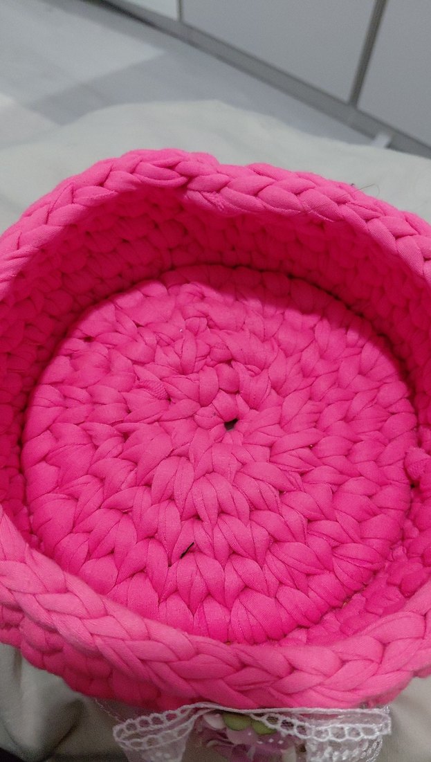 Pembe Örgü Sepet Çiçek Detaylı - Görsel 2