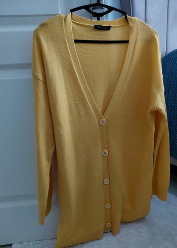 Sarı Düğmeli Kadın Midi Hırka - Görsel 3