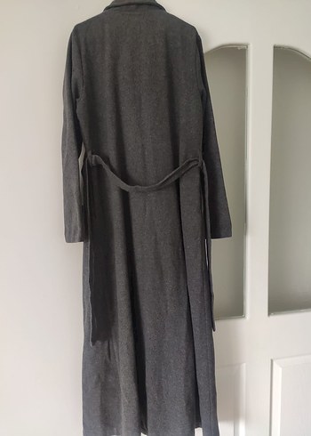 Uzun Gri Çift Düğmeli Kaban - Görsel 3