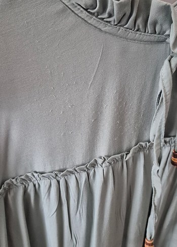 44 Beden çeşitli Renk Gri V Yaka Uzun Kollu Midi Keten Tunik