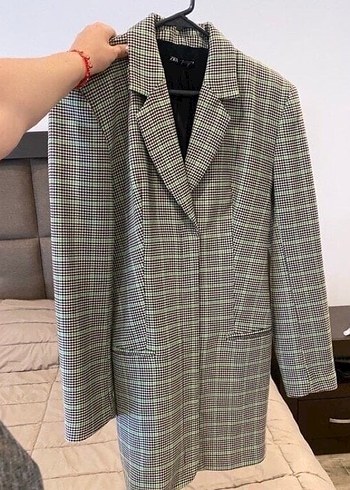 Zara Bej Kareli ekoseli Kadın Blazer ceket elbise