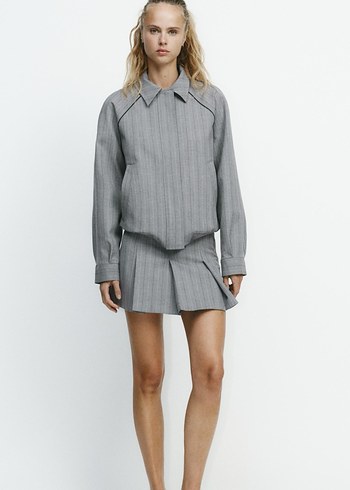 Zara bomber ceket mini etek takım çizgili gri