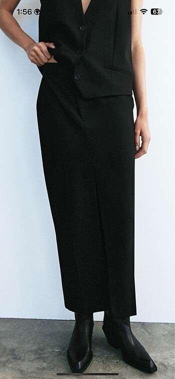 Zara Zara asimetrik bel midi yırtmaçlı etek