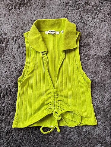 Zara Koton triko crop bluz polo yaka