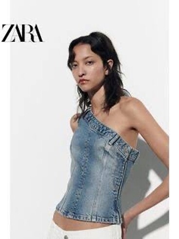 m Beden Zara Asimetrik denim bluz top