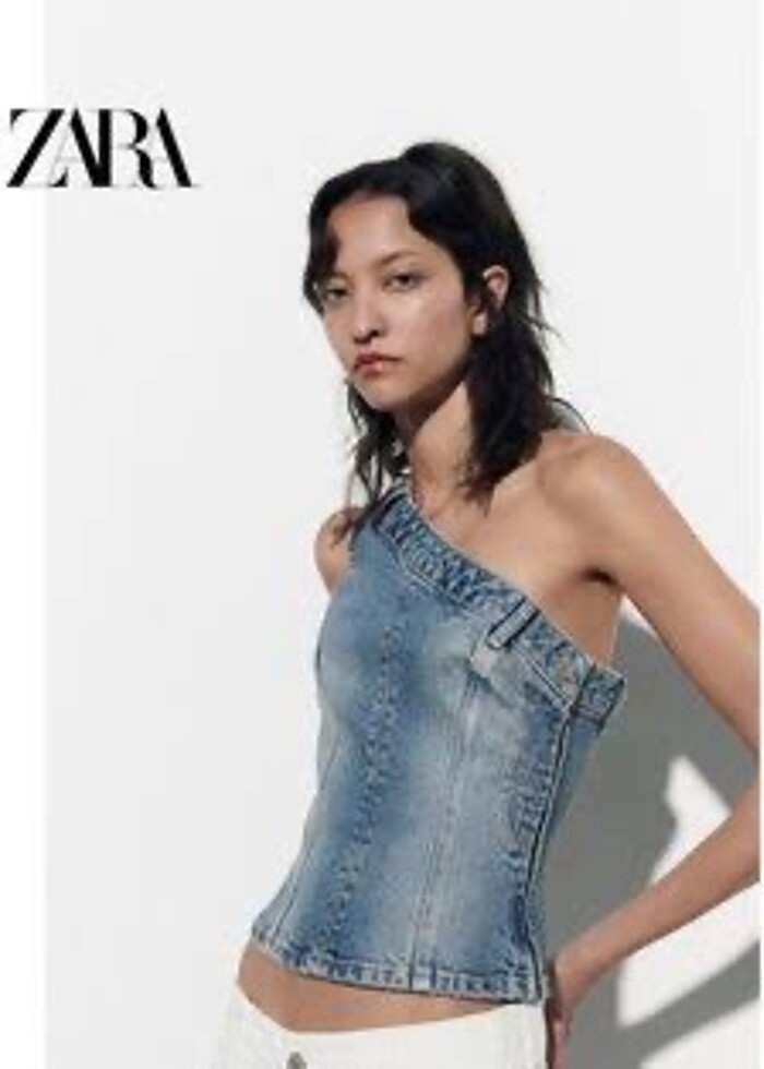 Zara Asimetrik denim bluz top - Görsel 3