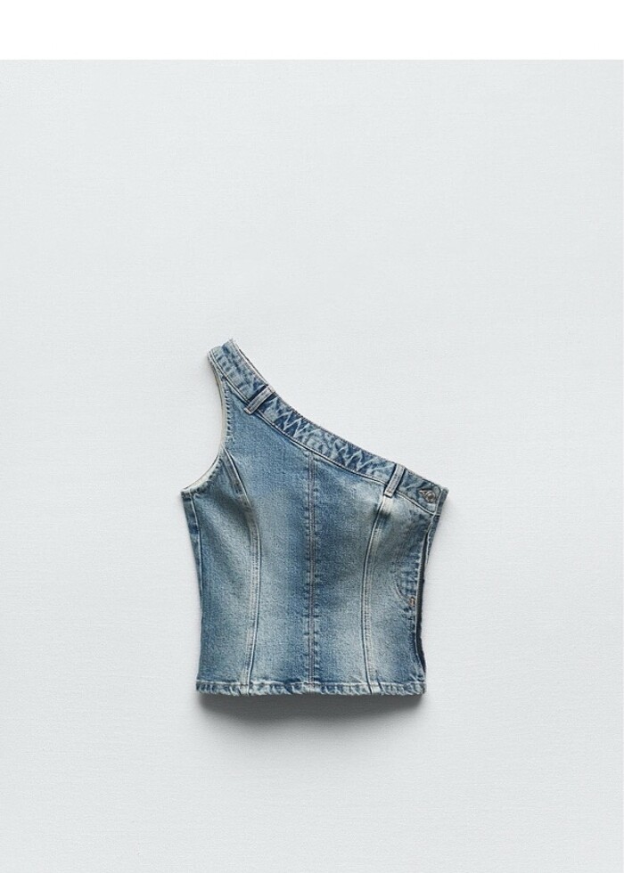 Zara Asimetrik denim bluz top - Görsel 2