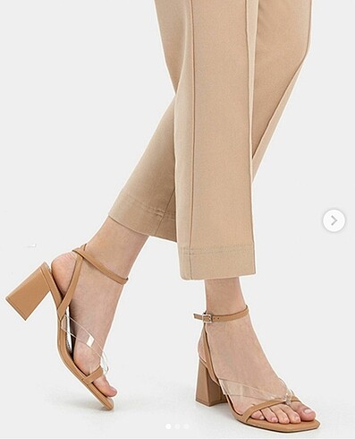 Zara Bershka blok topuklu sandalet bej şeffaf