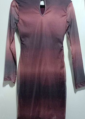 Bordo Uzun Kollu Drapeli Uzun Elbise - Görsel 2