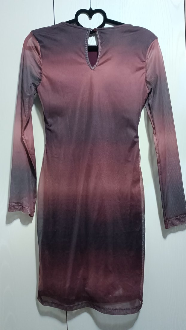 Bordo Uzun Kollu Drapeli Uzun Elbise - Görsel 2