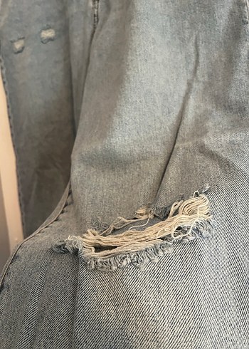Diğer Düğmeli Loose Fit Mavi Kadın Kot Pantolon