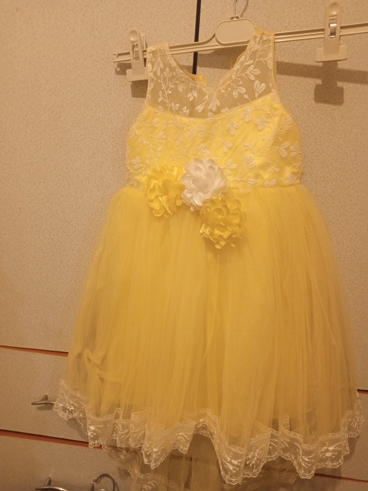 Diger Sarı Kolsuz Çiçekli Kız Elbisesi - Görsel 3