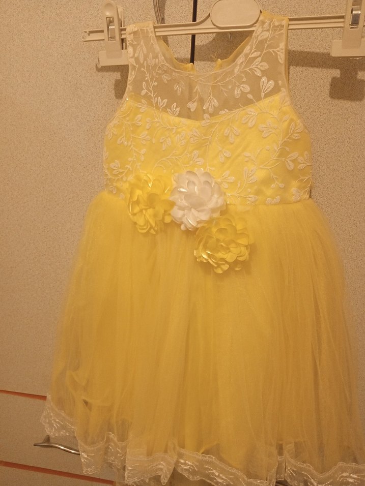 Diger Sarı Kolsuz Çiçekli Kız Elbisesi - Görsel 4