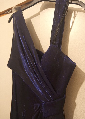 Lacivert Drapeli Uzun Abiye Elbise - Görsel 2