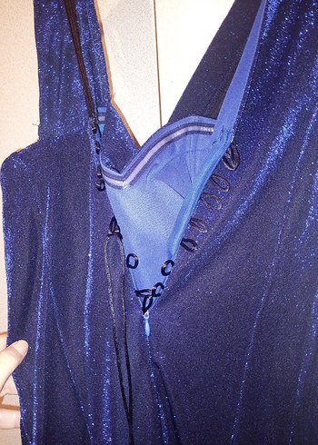 Lacivert Drapeli Uzun Abiye Elbise - Görsel 5