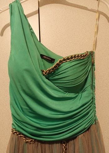 Tek Omuzlu Drapeli Uzun Abiye Elbise - Görsel 2