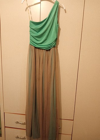 Tek Omuzlu Drapeli Uzun Abiye Elbise - Görsel 3