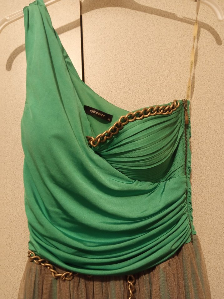 Tek Omuzlu Drapeli Uzun Abiye Elbise - Görsel 2