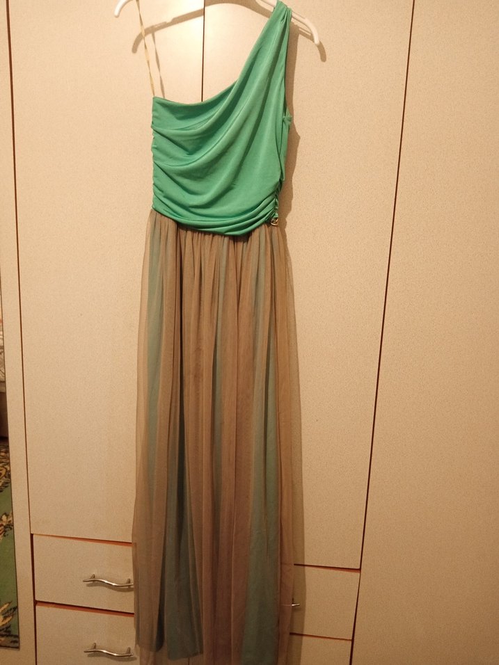 Tek Omuzlu Drapeli Uzun Abiye Elbise - Görsel 3