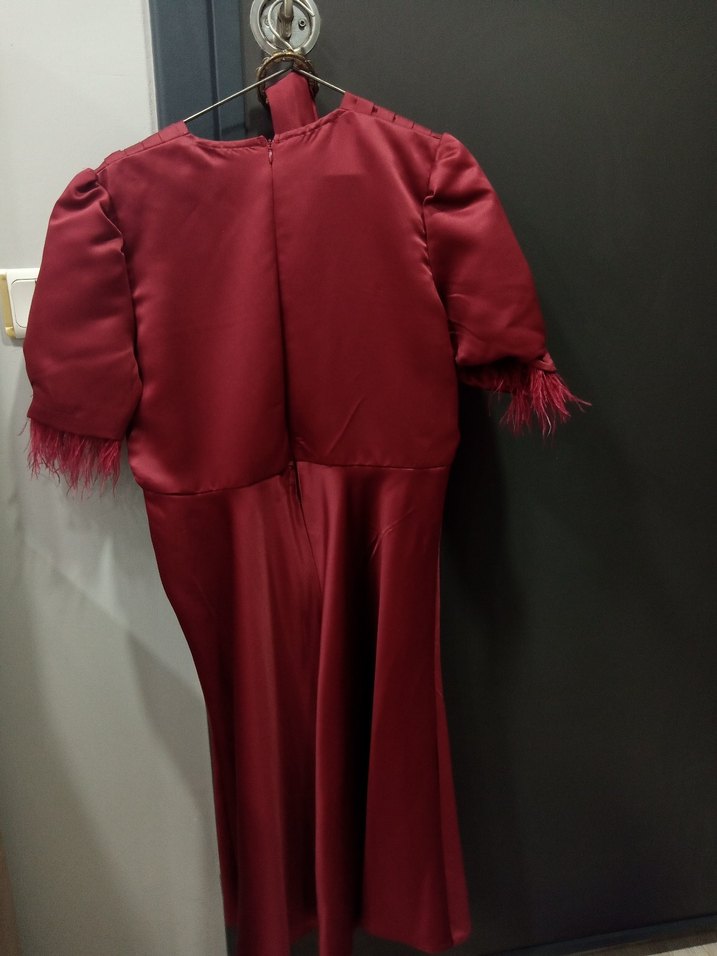 Bordo Vintage Uzun Kadın Elbise - Görsel 3