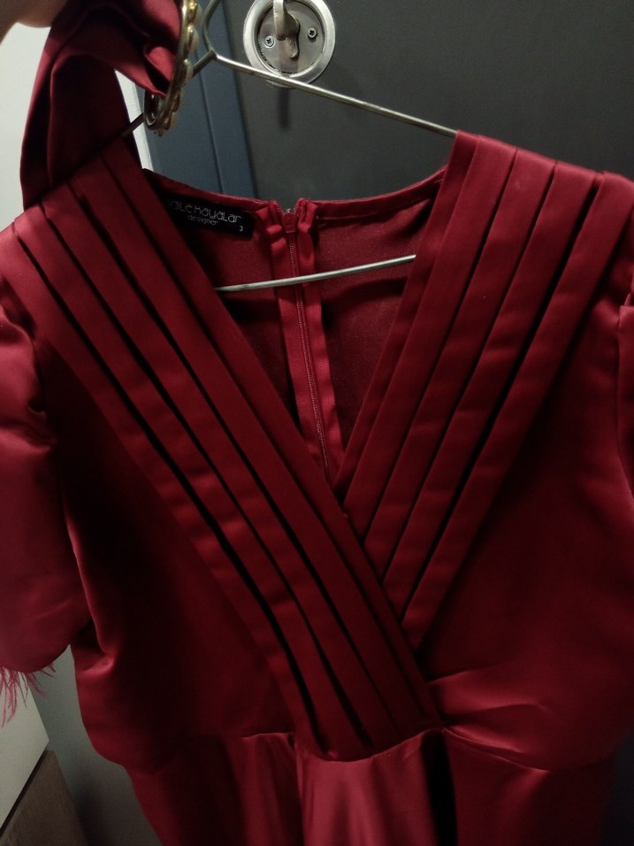 Bordo Vintage Uzun Kadın Elbise - Görsel 4