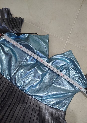 40 Beden mavi Renk Mavi Straplez Pilili Mini Elbise