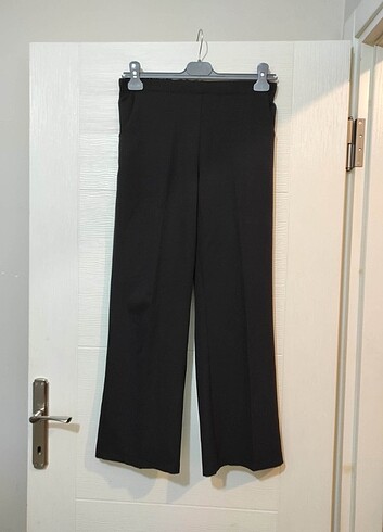 Kadın siyah bol paça kumaş pantolon 