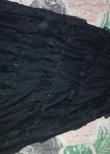 Nakışlı Siyah Uzun Fırfırlı Gotik Elbise